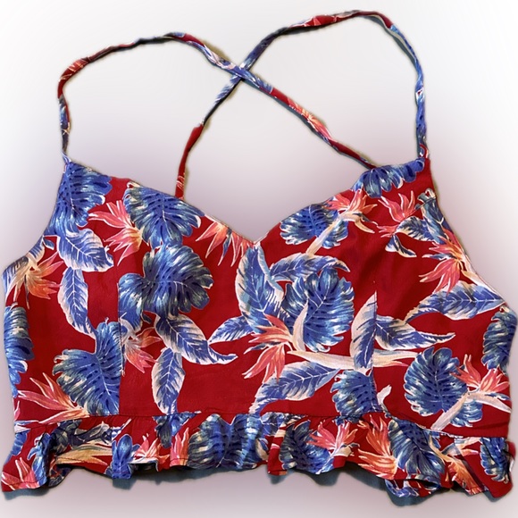 TOPSHOP | Hawaiian Flower Print Crop Top SZ 6 - Picture 2 of 10